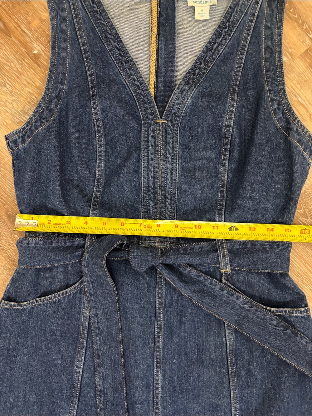Sundance Poppy Denim Midi Dress Sleeveless Belted Size 8 Western Boho Festival - Picture 12 of 15